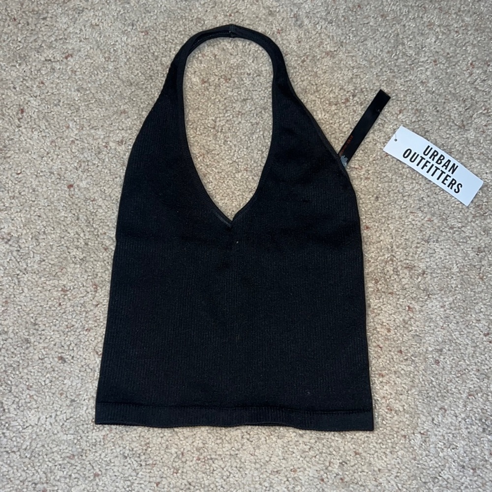 Urban Outfitters Womens Tight Crop Ribbed Halter Top, Black